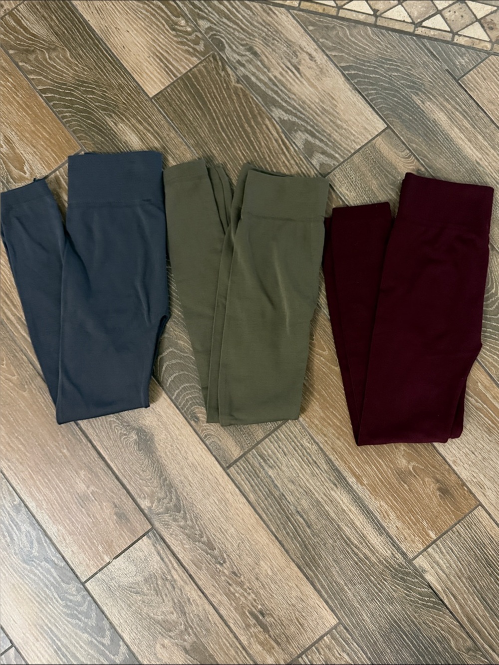 Sofra Leggings Trio in Grey, Olive Green, and Burgundy